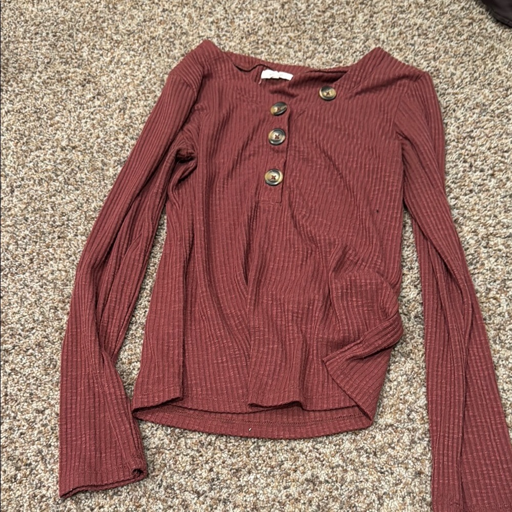 Maurices Pink Ribbed Long Sleeve Blouse